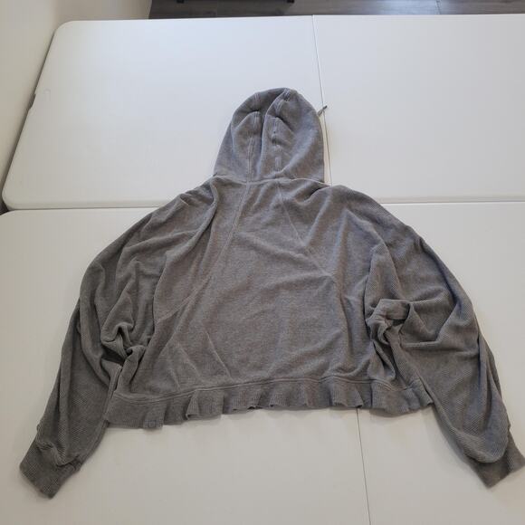 Lululemon Hoodie Womens Medium Large Gray Waffle Knit Cropped Oversized Pullover - Picture 5 of 9